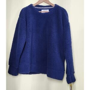 Muk Luks Sherpa Plush Pullover Sweater Womens Large Blue Fleece Crew Neck Cozy